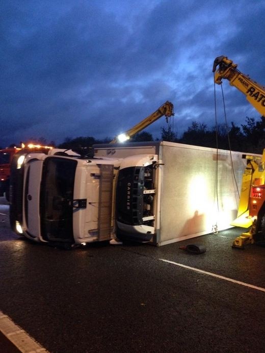 This lorry carrying beer, wine and spirits fell victim to today's high winds