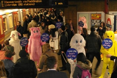 Peta protestors take to the London Underground to make their vegan point