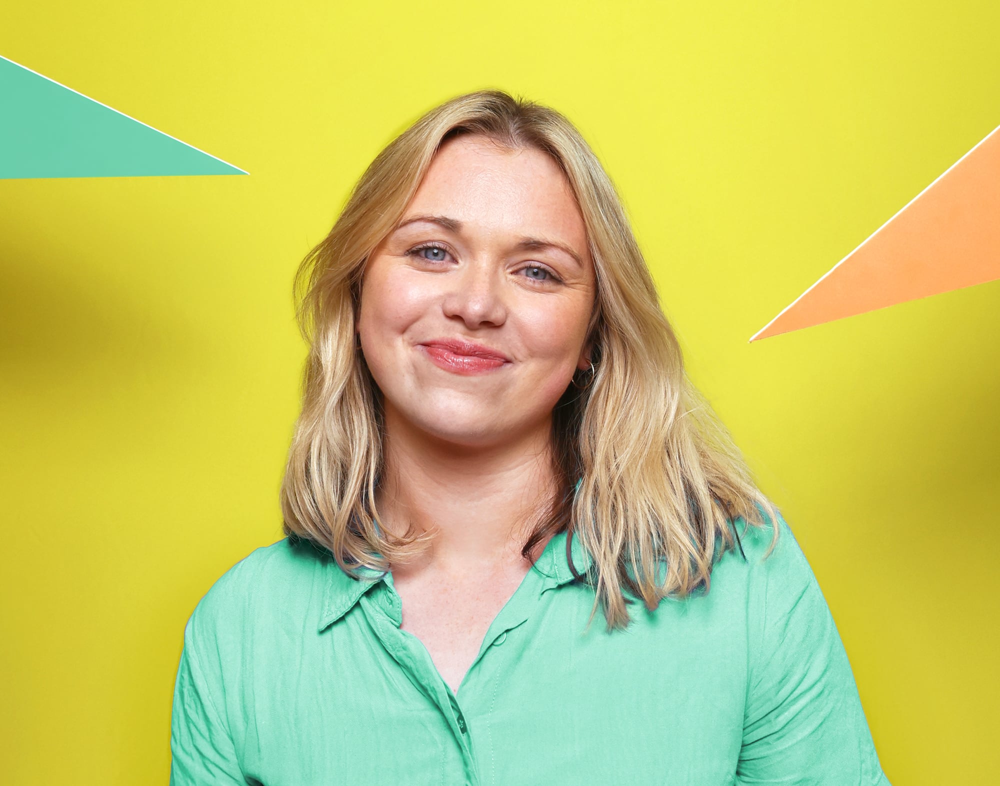Elin Roberts against a yellow background
