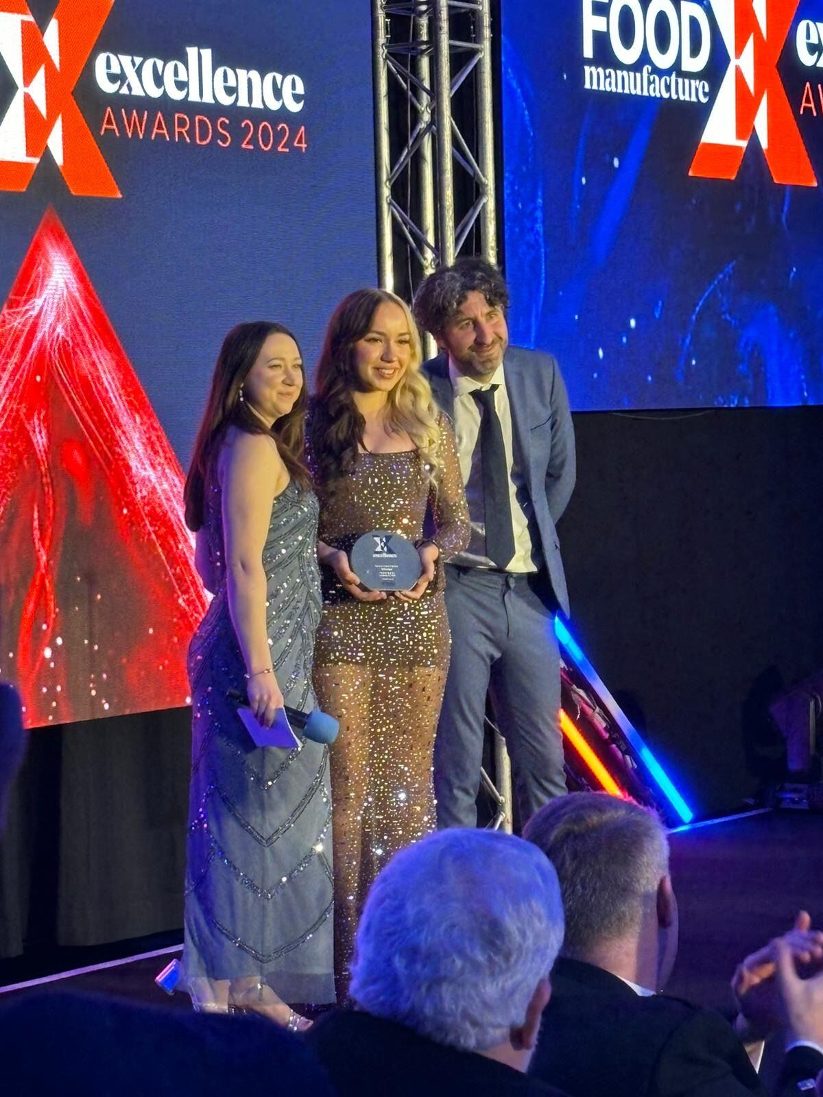 Bethan Grylls, editor, Food Manufacture; with Mollie Harvey, coffee apprentice at Lincoln & York; and special guest host UK comedian Mark Watson.