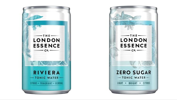 Can of Zero Sugar Tonic Water and Riviera Tonic Water from London Essence.