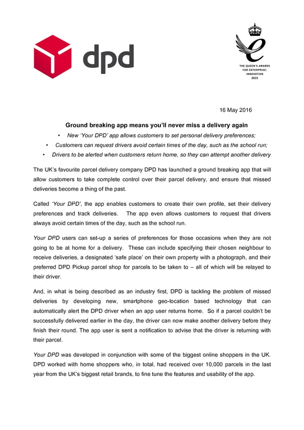 Your DPD App Launch