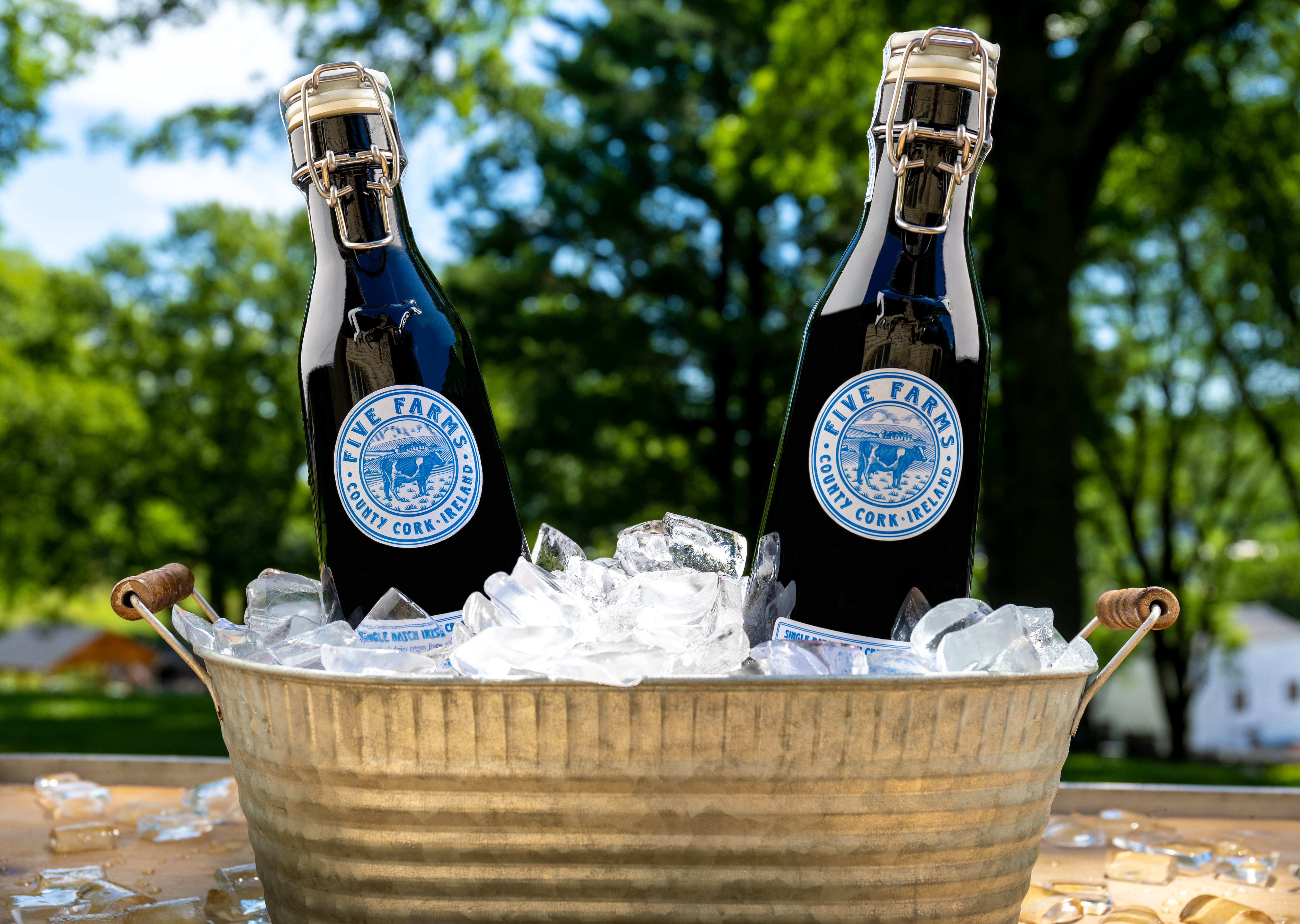 Five Farms bottles in a cooler.