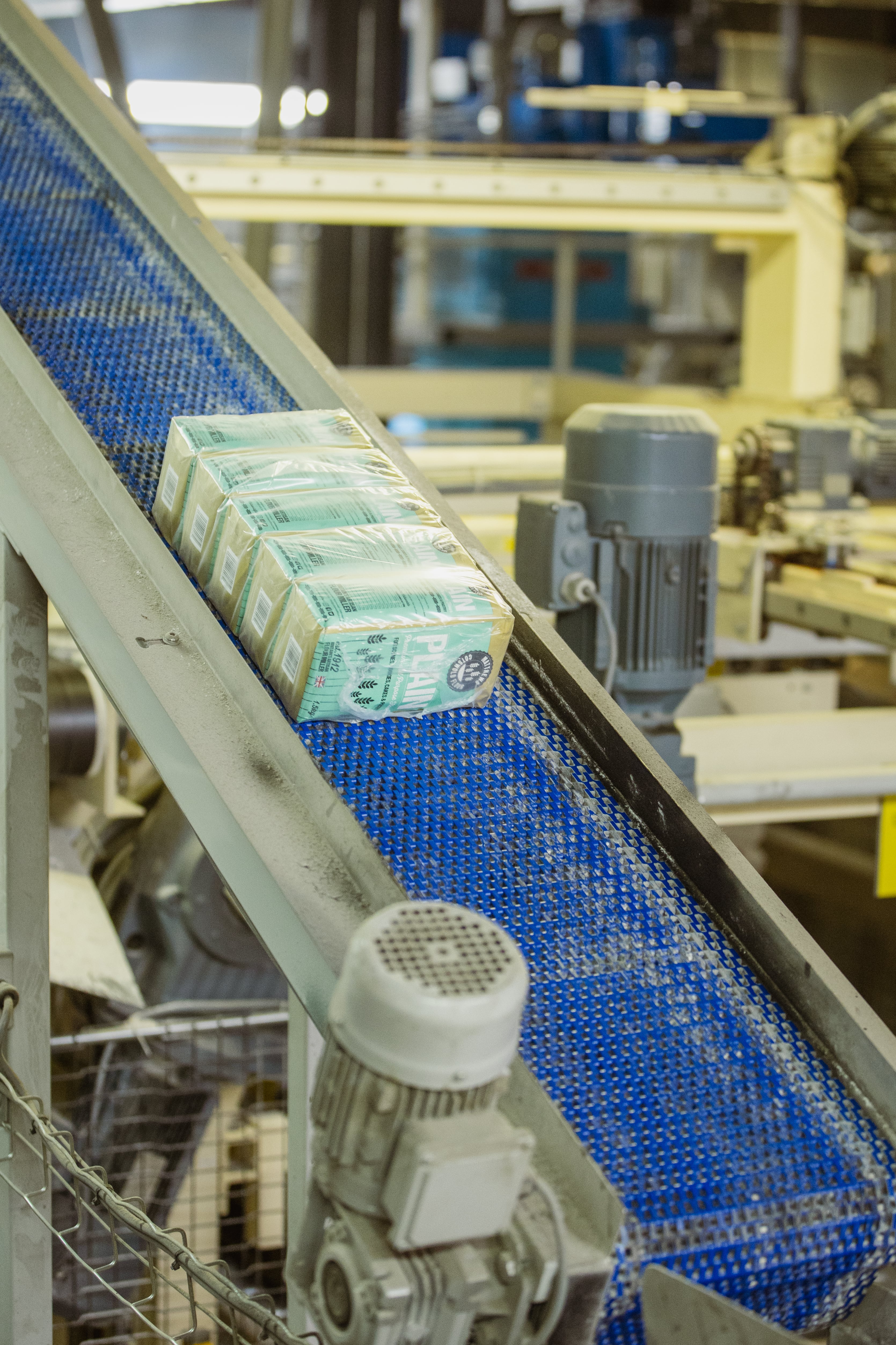 Flour on a conveyor belt