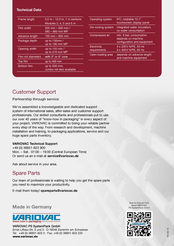 HIGH-SPEED VARIOVAC FORM/FILL/SEAL PACKAGING MACHINE FROM REISER