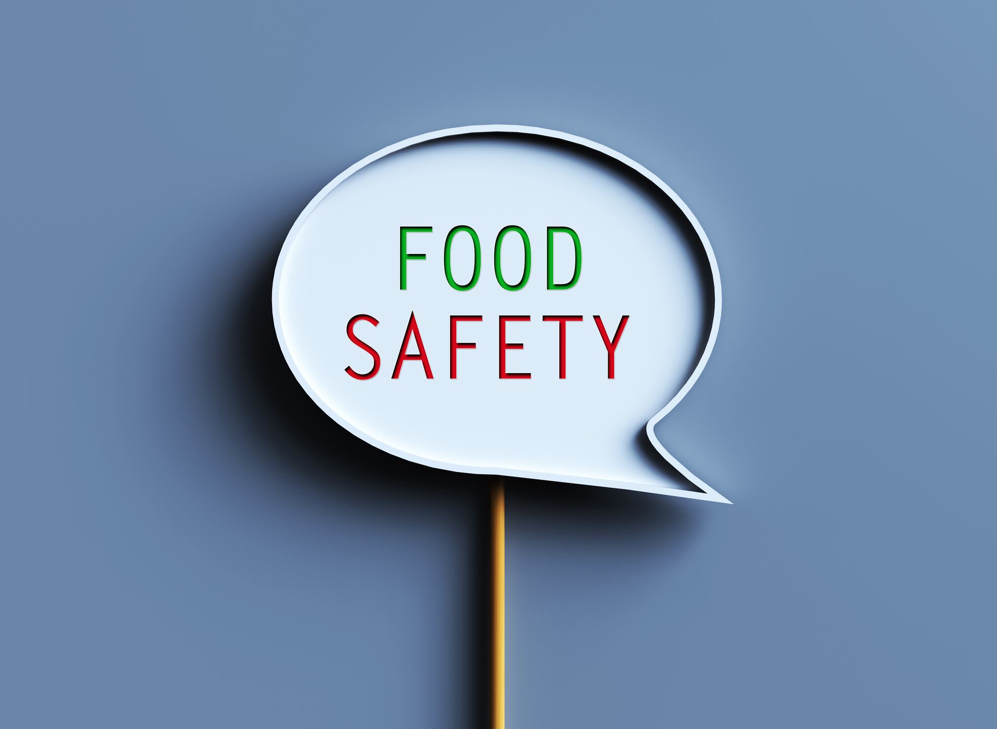Food Safety in a speech bubble on a stick.