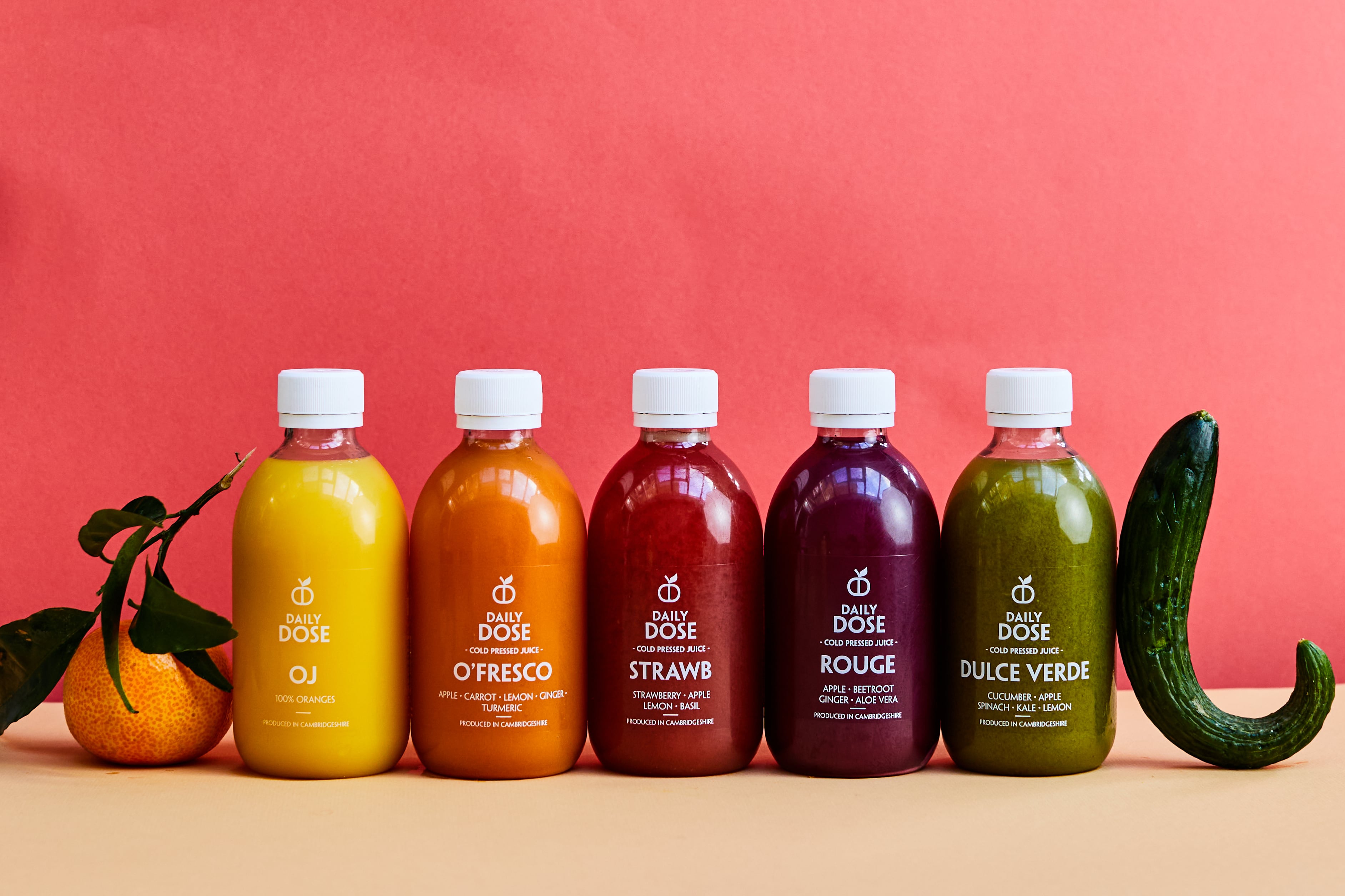 Daily Dose product range, fruit juices in plastic bottles