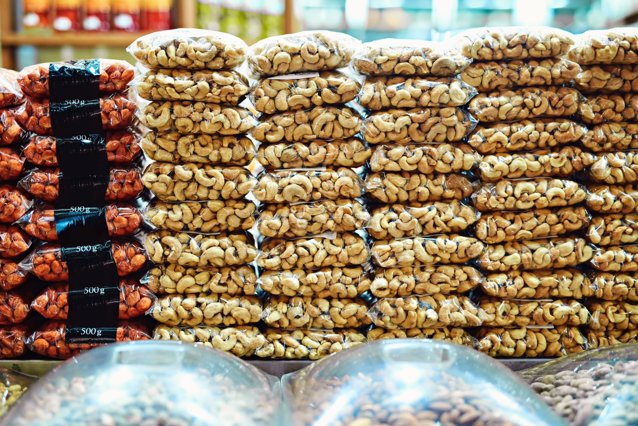 Packs of cashews.