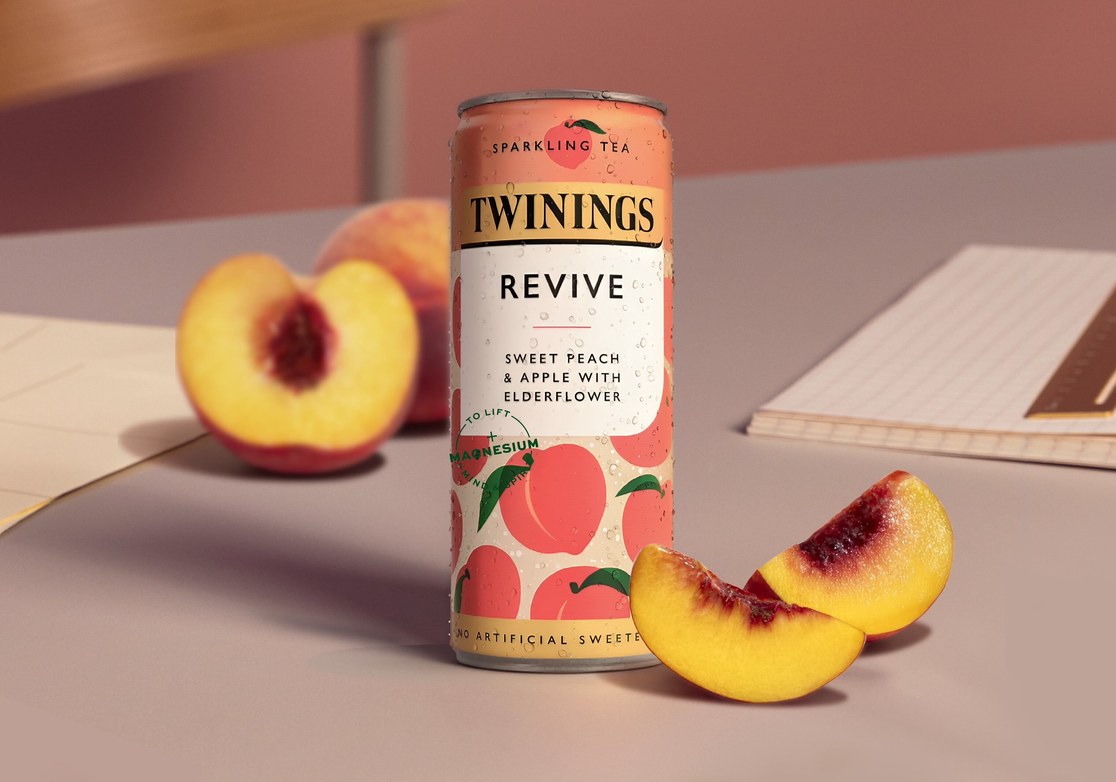 A can of sparkling peach tea