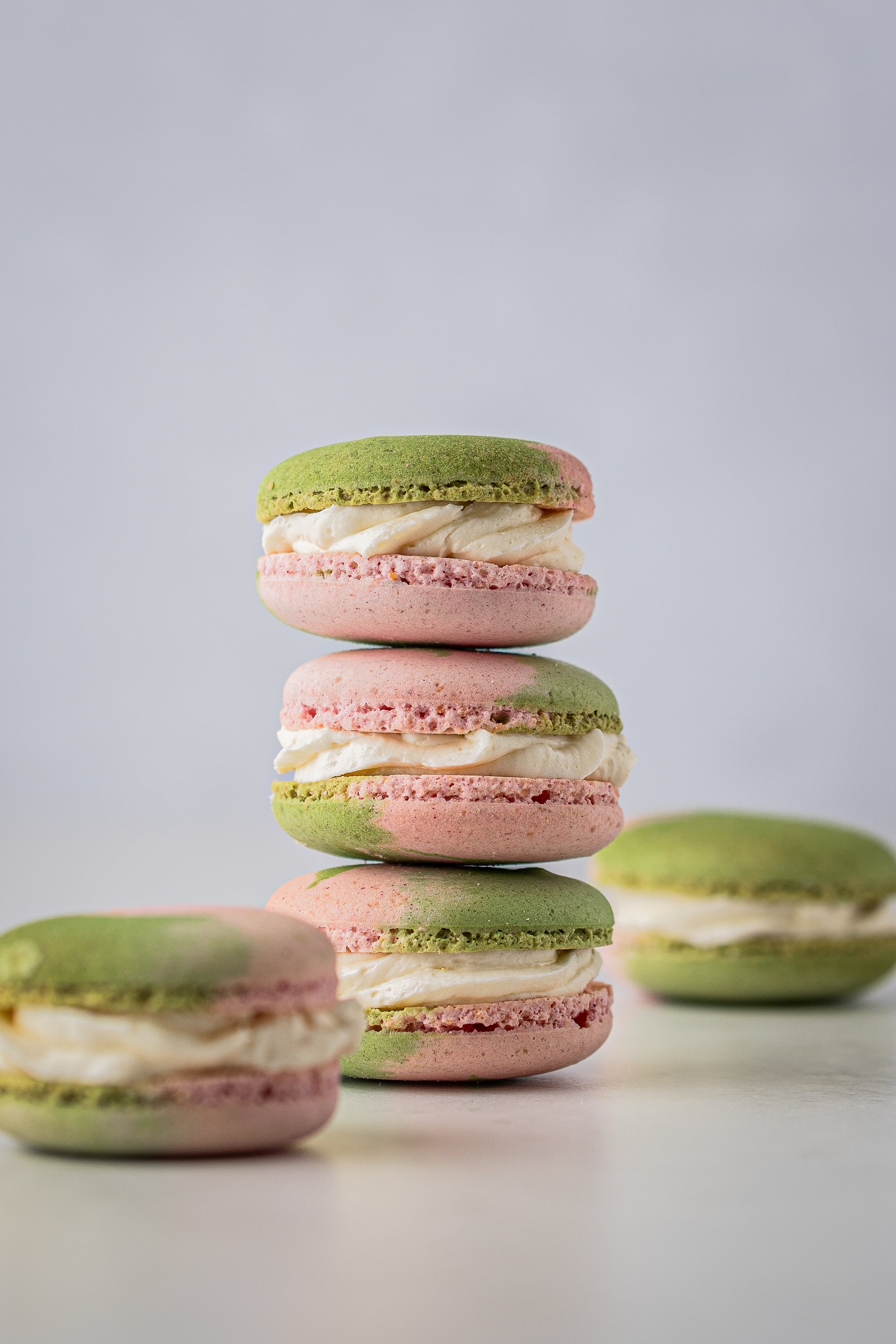 EXBERRY's green and pink macarons.