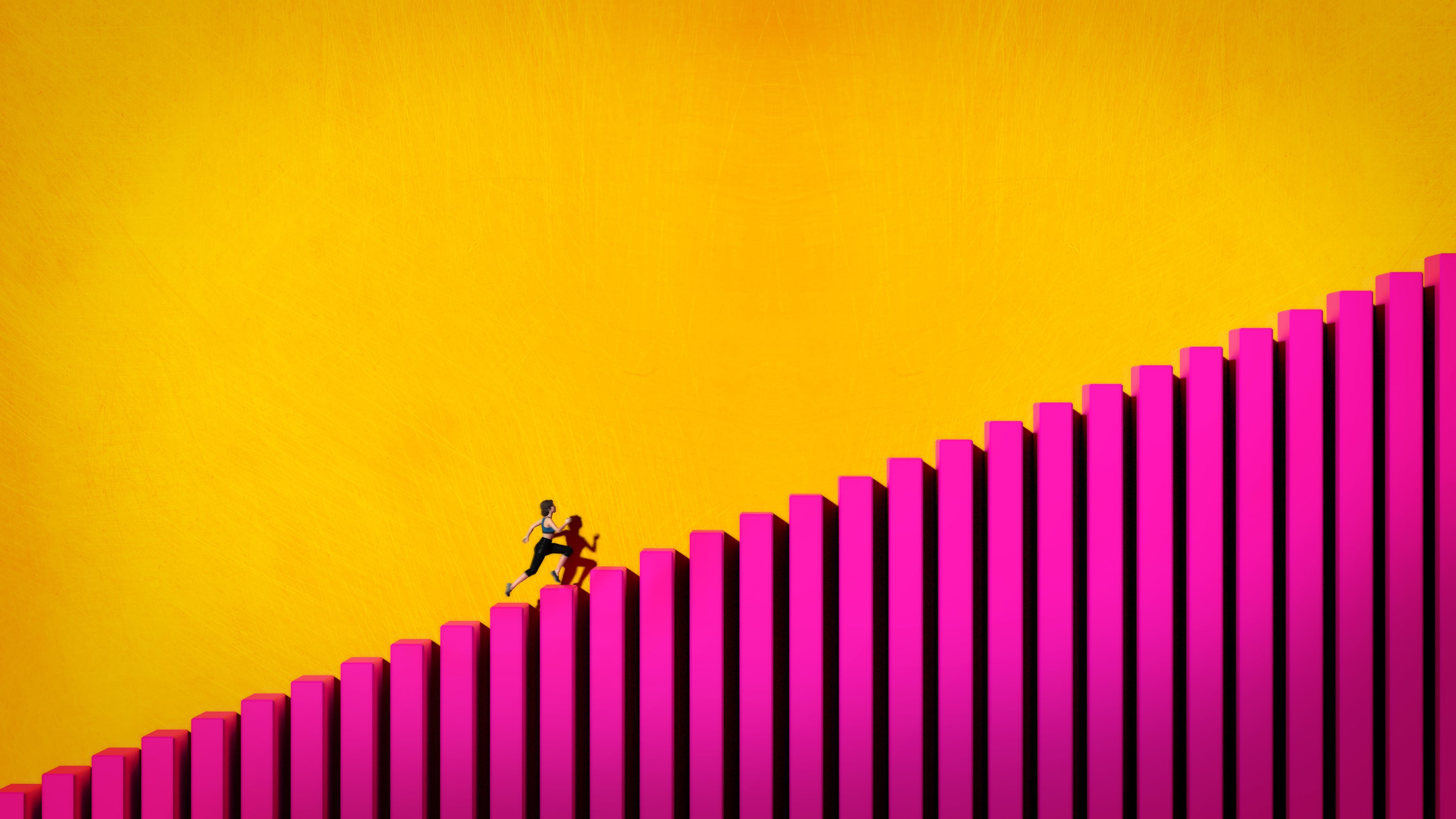 Woman running up a steep climb. Concept: hard work.