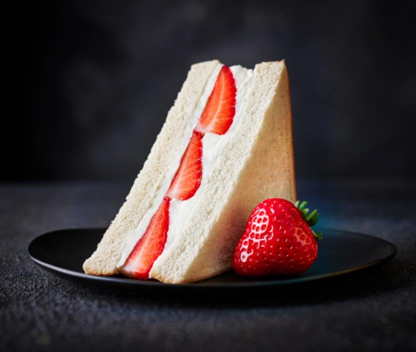 Strawberries and cream in a sandwich.