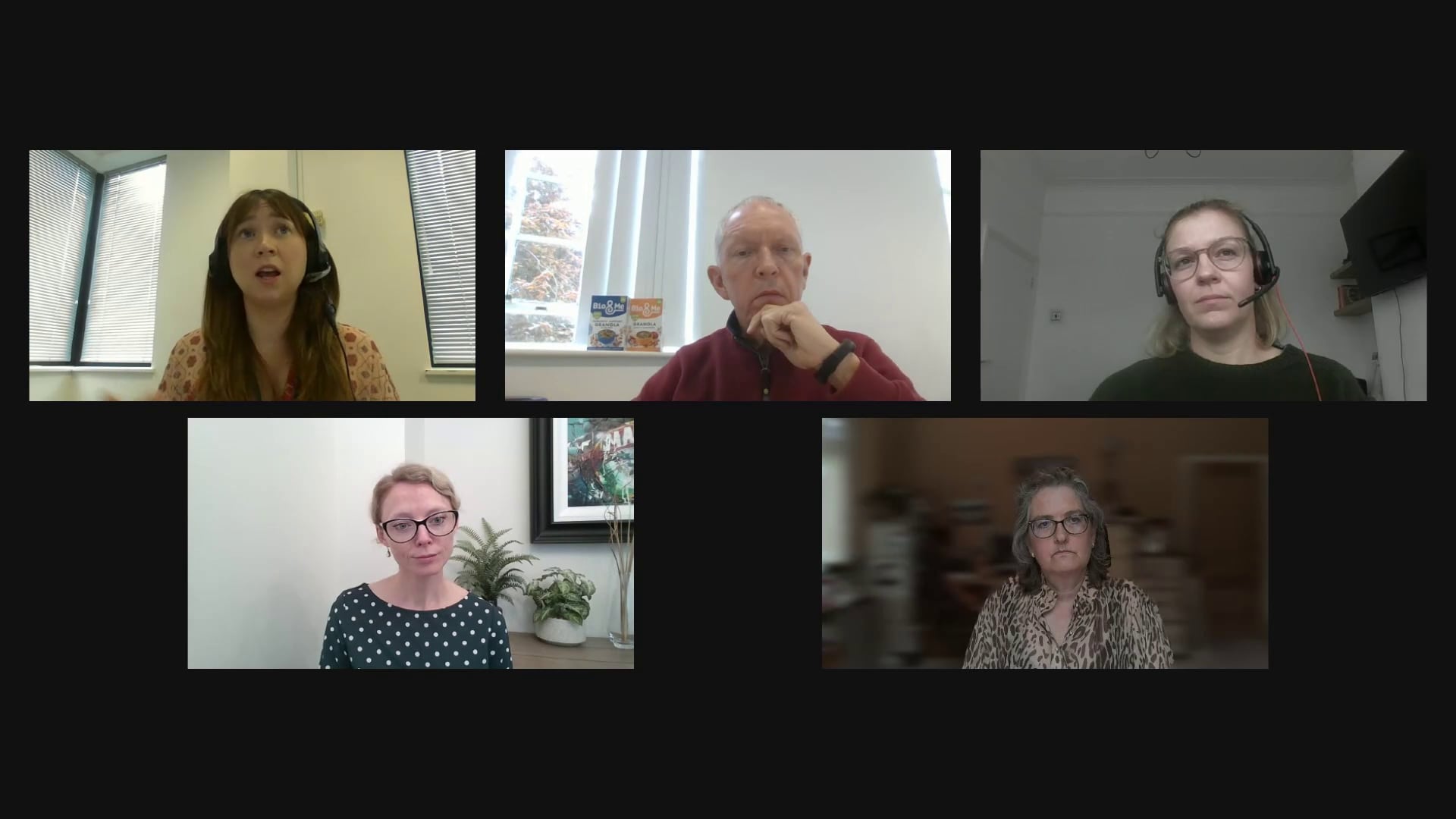 A group of people on an online call.