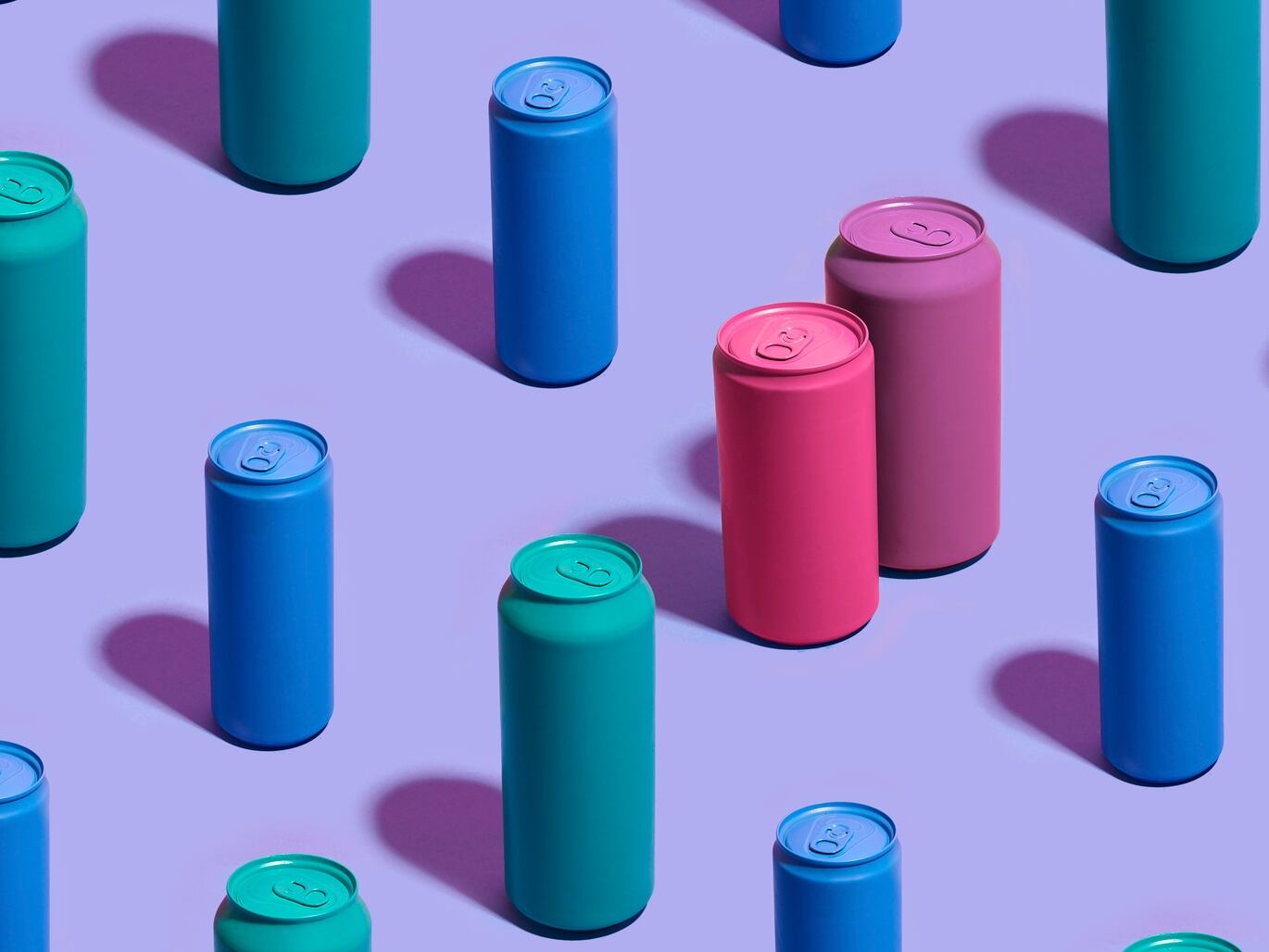 Cans of drinks in different colours.