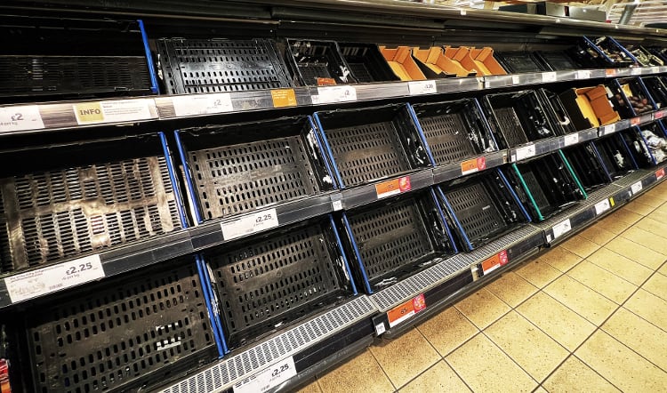 Food shortages run risk of civil unrest in the UK
