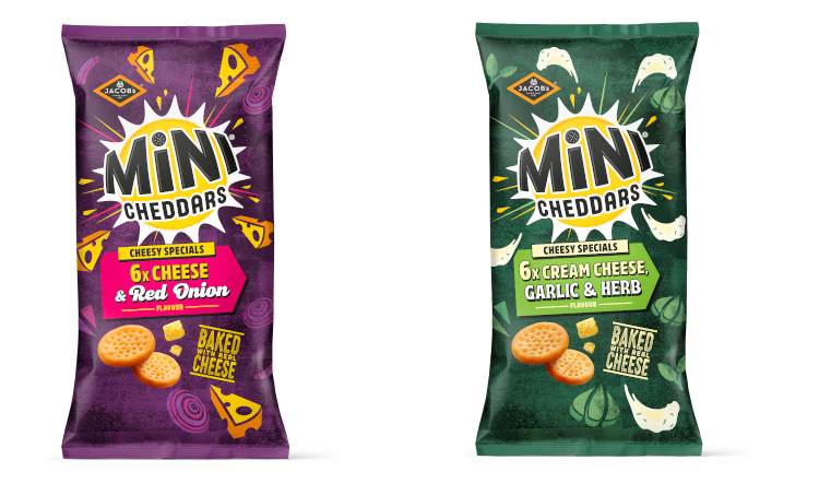 Mini Cheddars Cheese & Red Onion and Mini Cheddars Cream Cheese, Garlic & Herb.