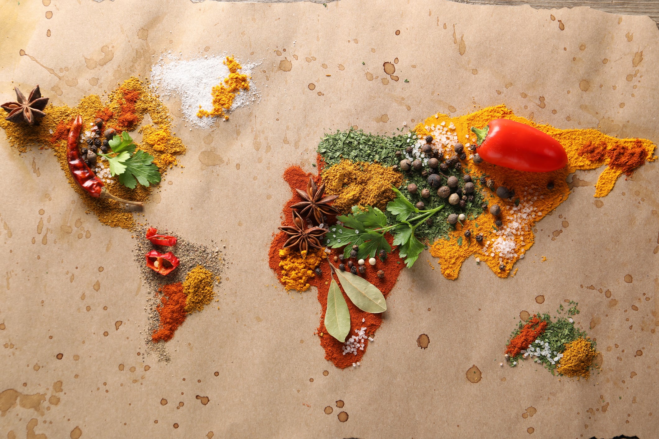 Spices in the shape of the world