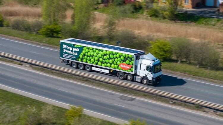 Lorry with Bird eye logo and peas graphic on the side