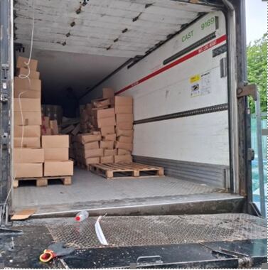 Tonnes of suspected illegal food product for disposal.