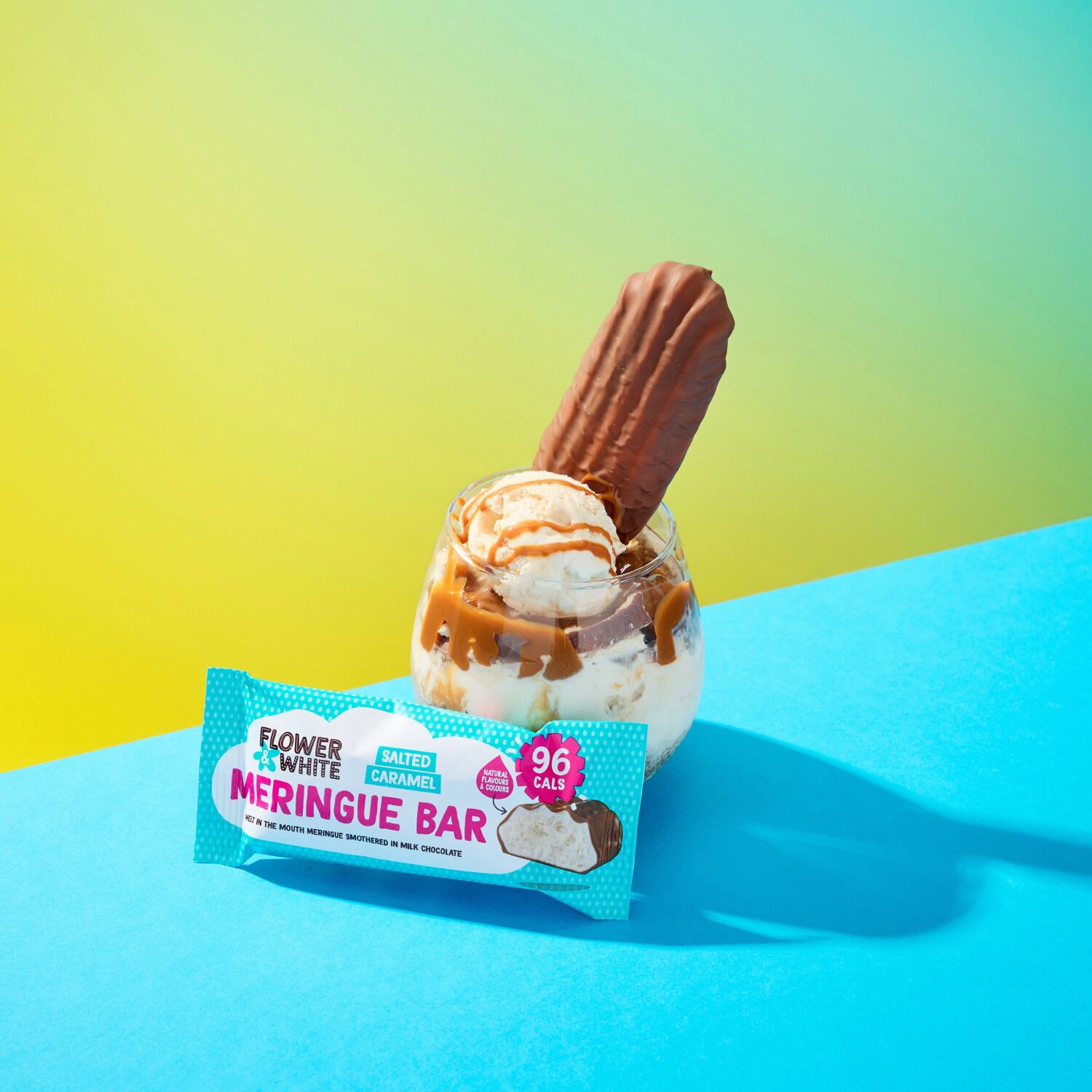 A meringue bar and ice cream with a flake.