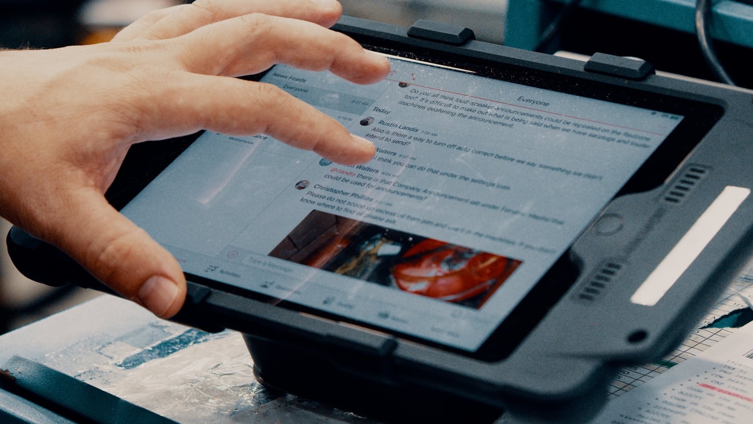 Ipad with AI technology in use on the factory floor