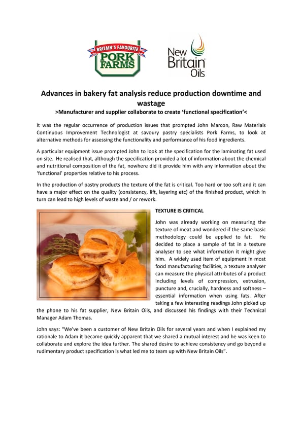  The ‘holy grail’ for industrial bakers – creating a new ‘functional specification’ for bakery fats