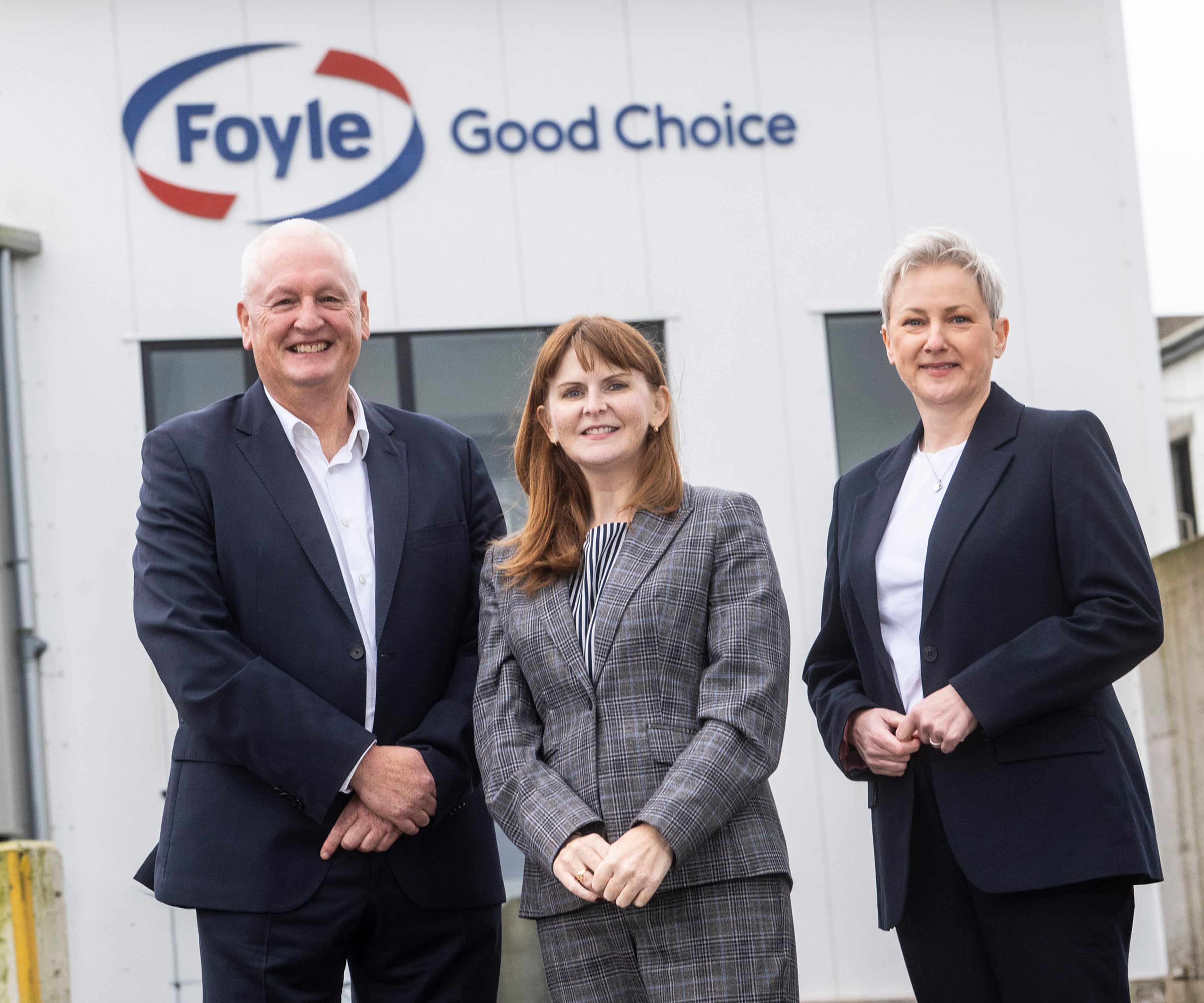 Terry Acheson, CEO of Foyle Food Group; economy minister, Dr Caoimhe Archibald; and Gráinne Moody, director of food and drink at Invest NI.