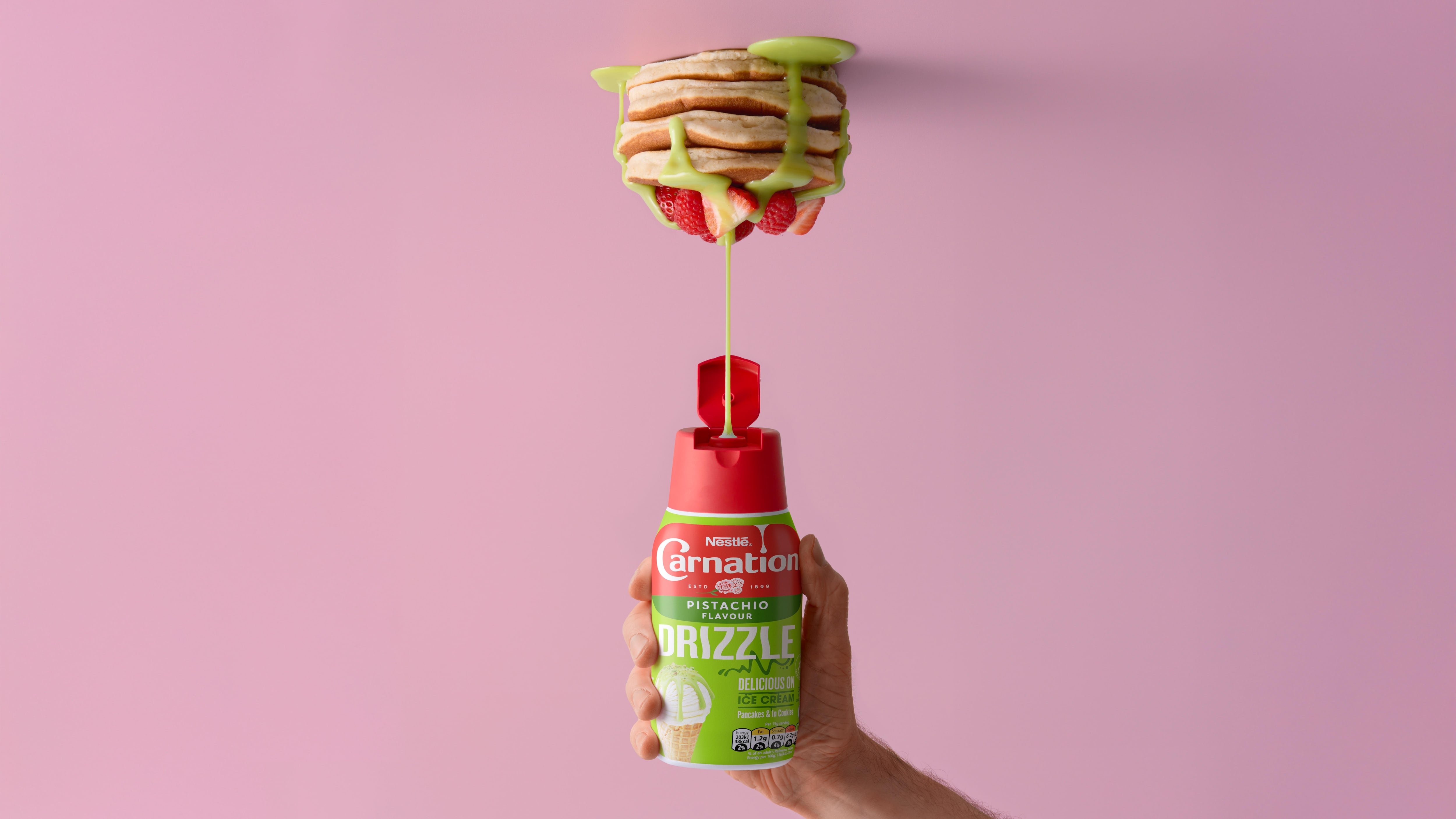 Carnation Pistachio Flavour Drizzle joins an existing line up of caramel, chocolate fudge and condensed milk flavours.
