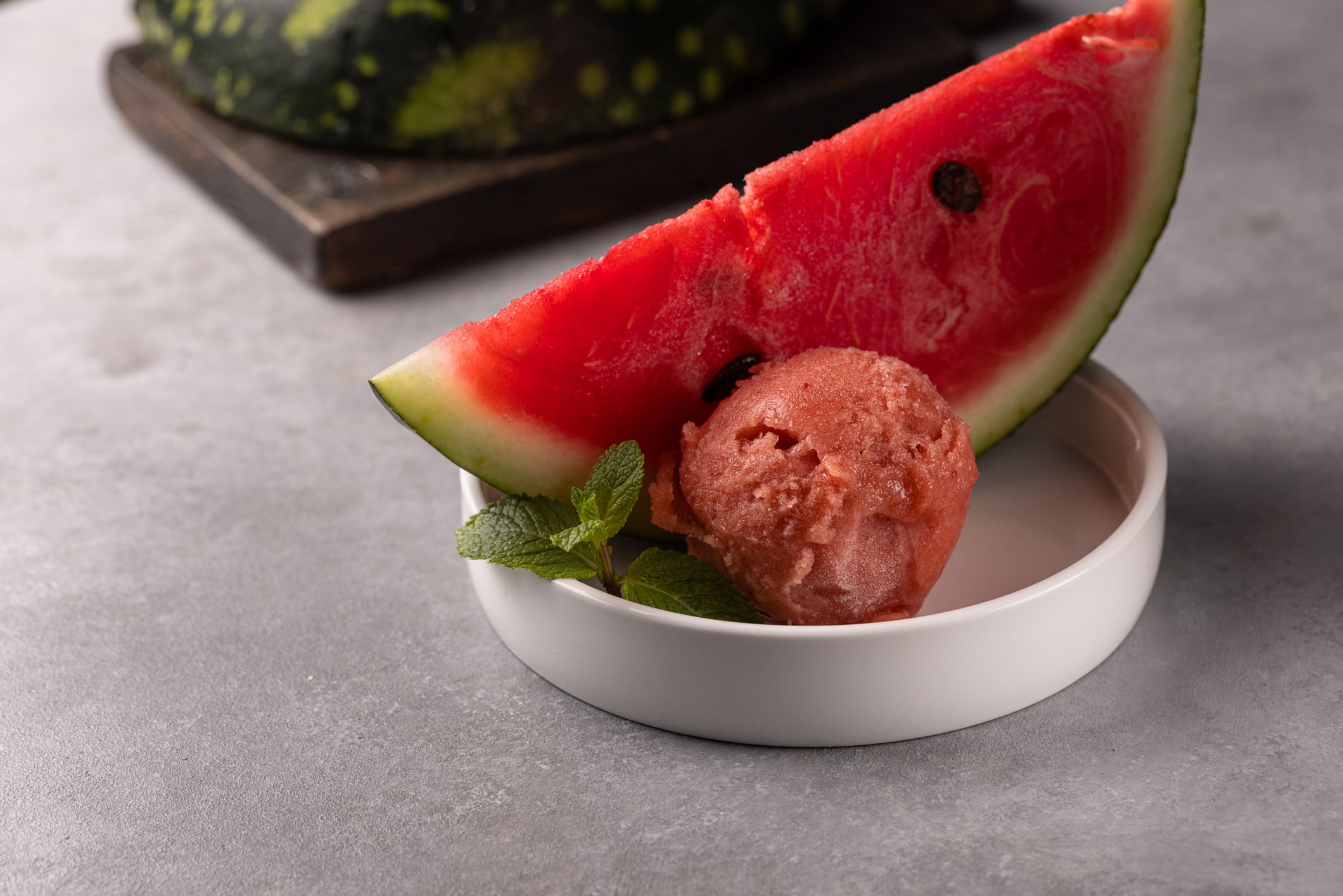 A ball of natural watermelon ice cream