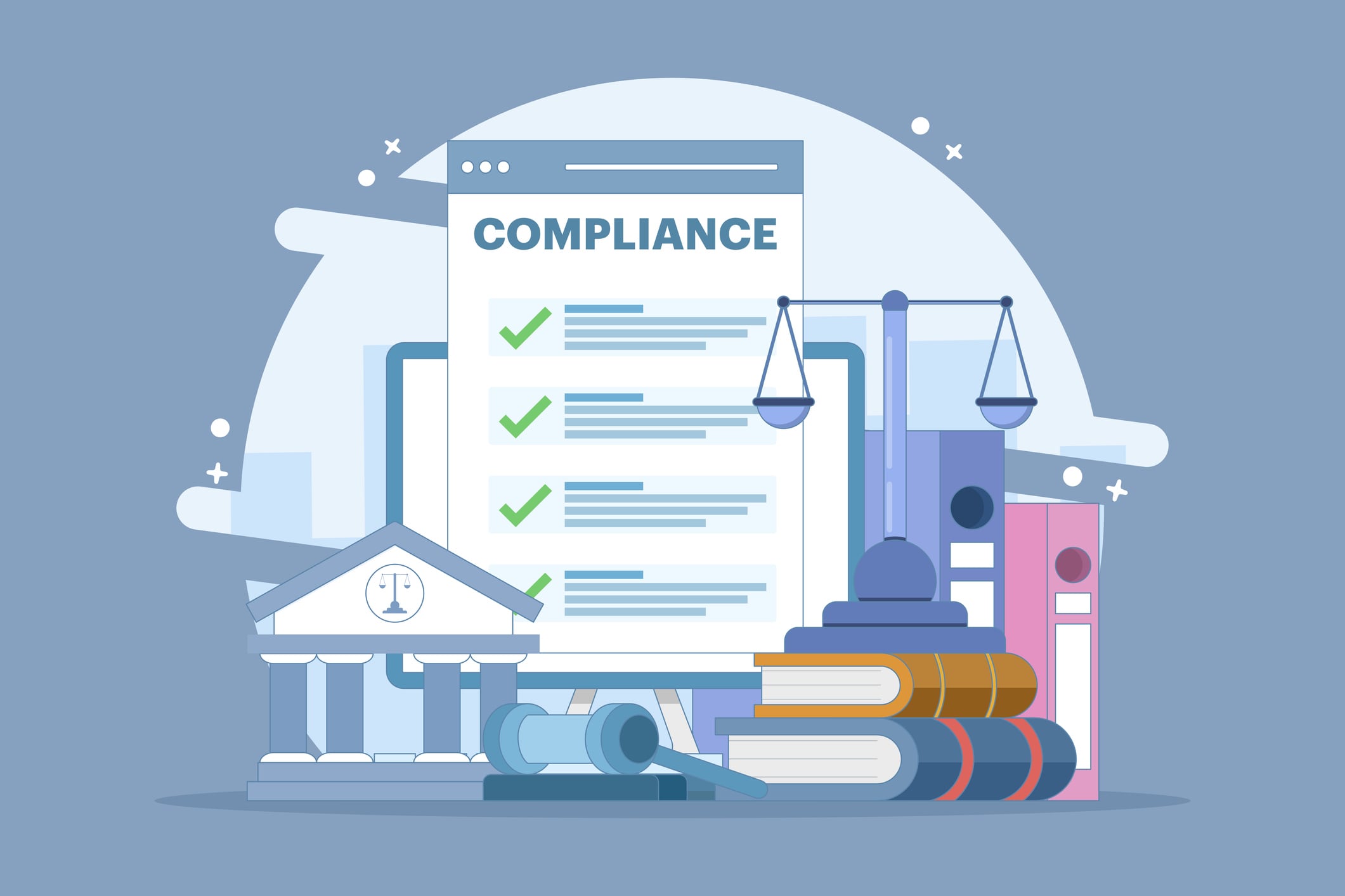 Compliance management concept. List of rules. Clipboard with tasks. Organizing efficient work processes and business ethics. Reviewing the list of business rules. Flat vector illustration.