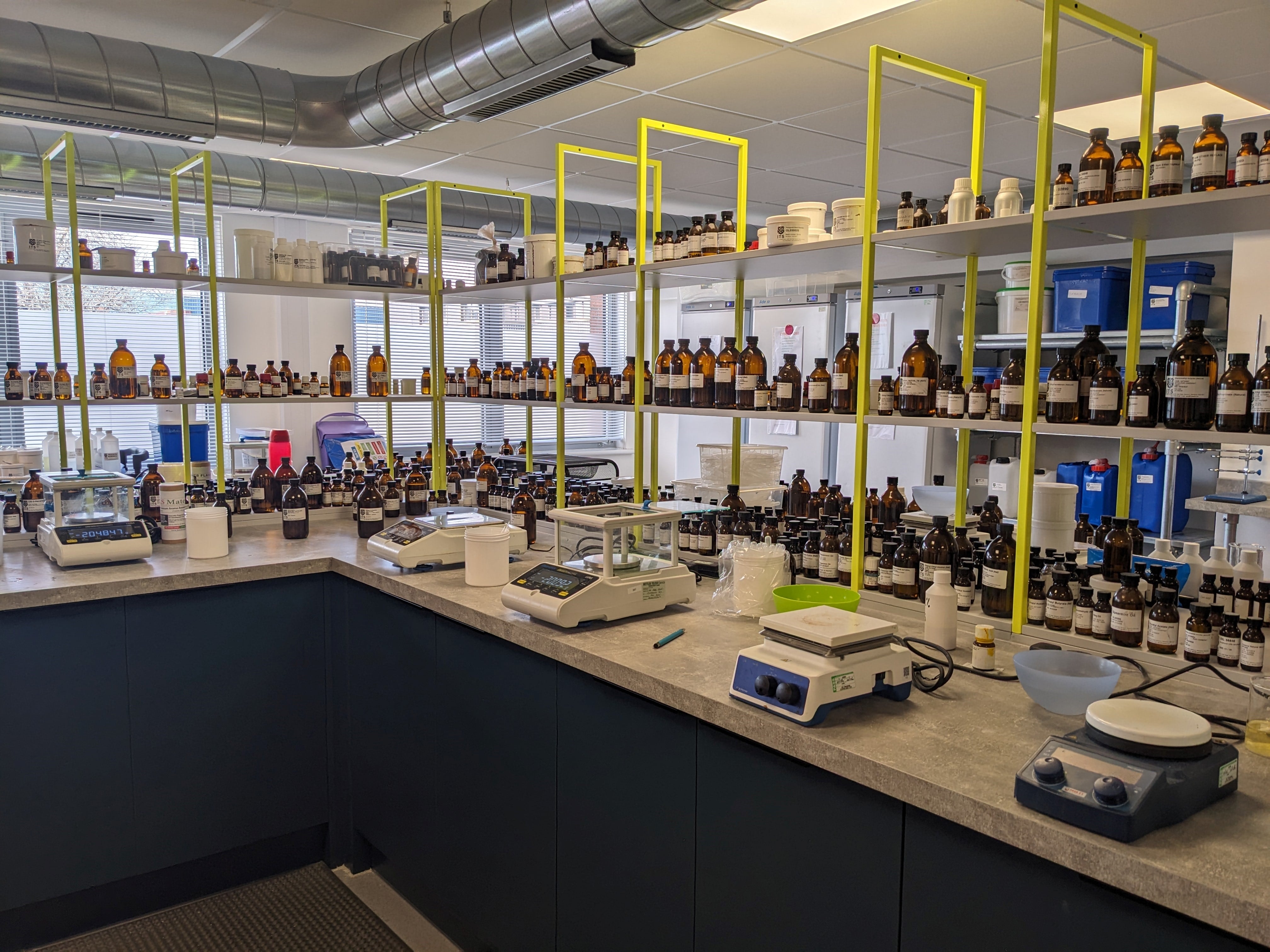 I.T.S flavour lab filled with scales and vials of flavours.