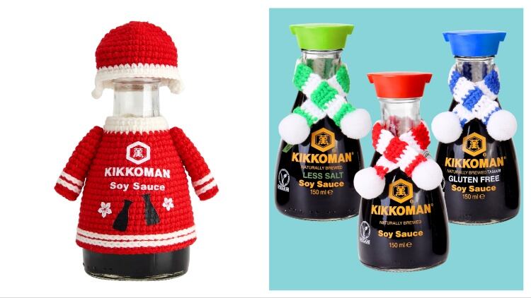 Kikkoman Naturally Brewed Soy Sauce in winter outfits.