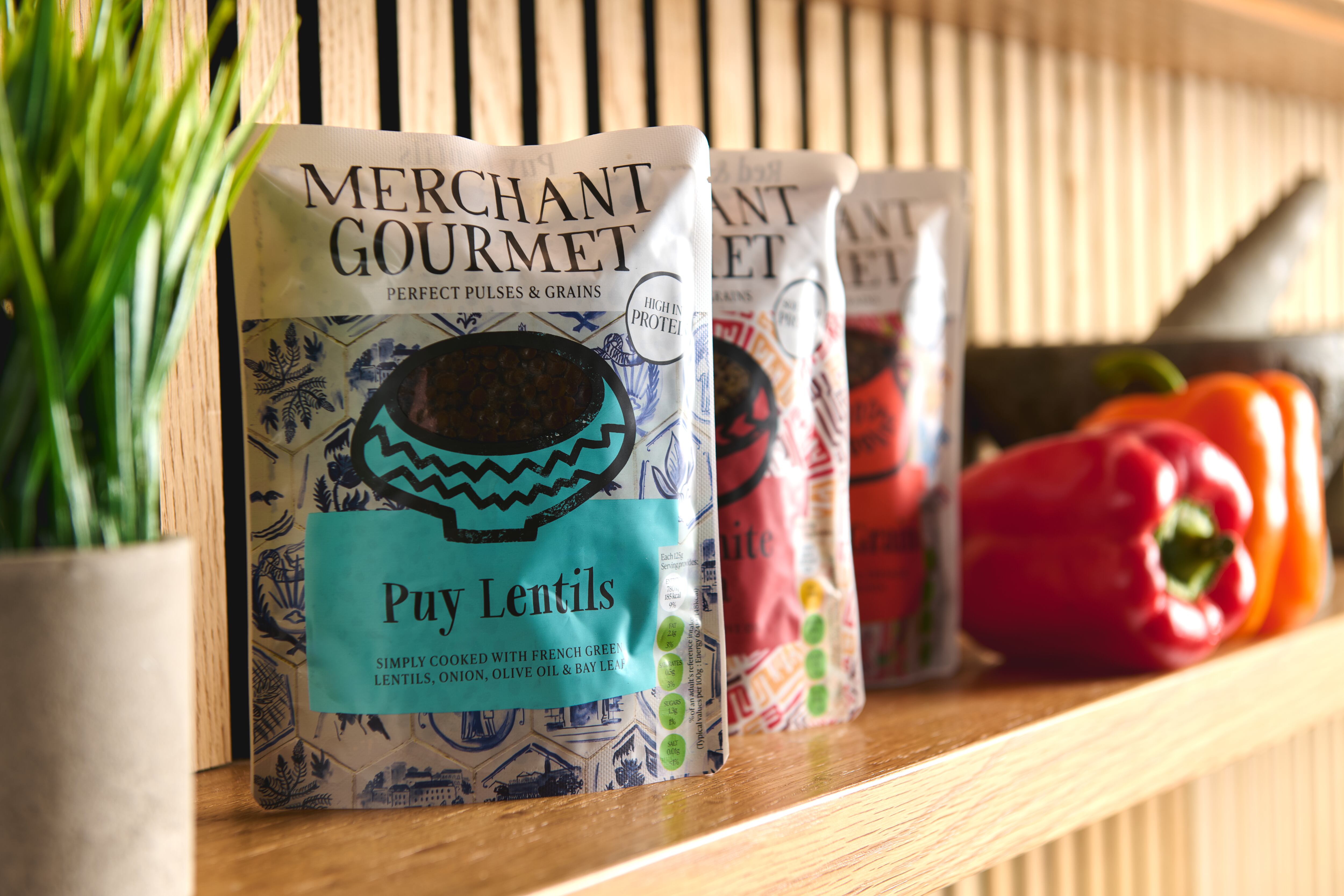 Packs of lentils on a shelf