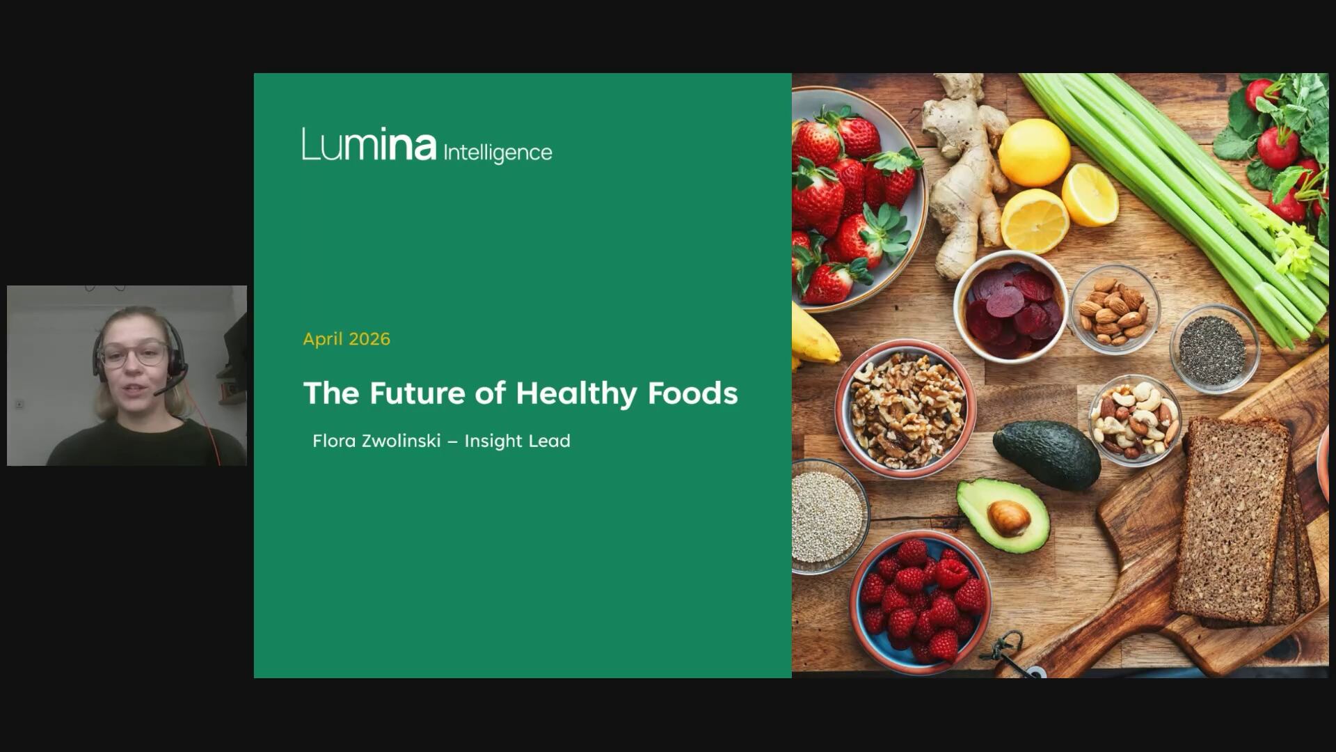 Assortment of food and woman presenting