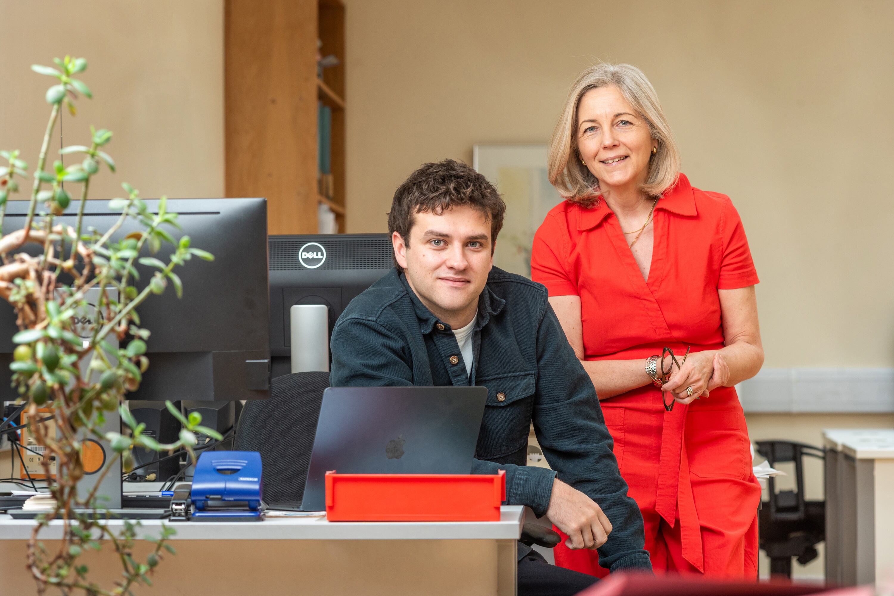 A corporate shot of a mother and son