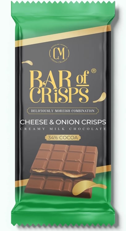 Chocolate Moment's Cheese & Onion Crisps chocolate