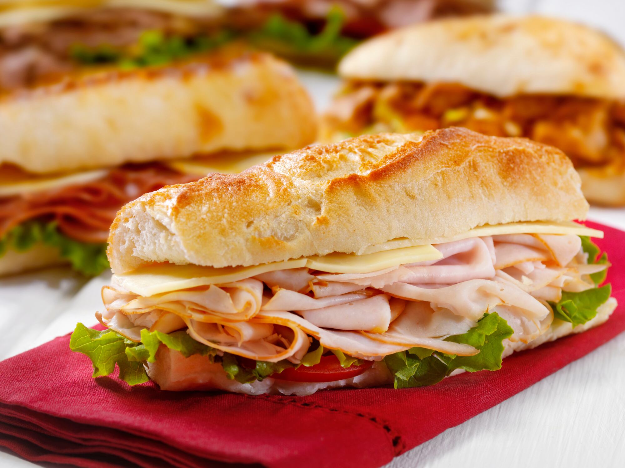 Turkey and Cheese Sandwich on a Ciabatta Bread -Photographed on Hasselblad H3D-39mb Camera