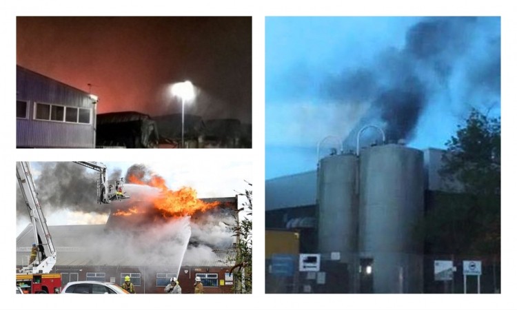 Clockwise from top; Fires in London, Gosport and Grimsby.