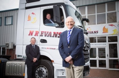 Left to right: Richard Stevenson, Lloyds Bank Commercial Finance, Paul Williams, Lloyds Bank Commercial Banking (in cab) and Neil Evans, NR Evans md