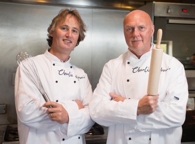 Allan Leighton (right), with his rolling pin at the ready, is pictured with Charlie Bigham 