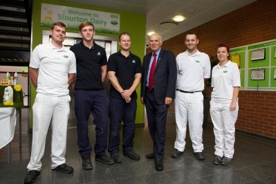 Vince Cable with young talent from Arla Foods's Stourton dairy