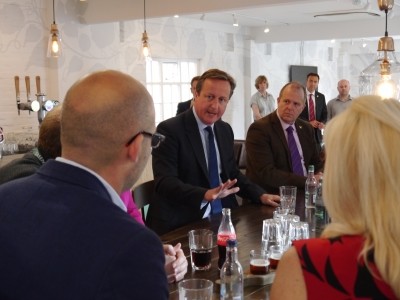 David Cameron visited Greene King's brewery yesterday to promote the benefits of EU membership