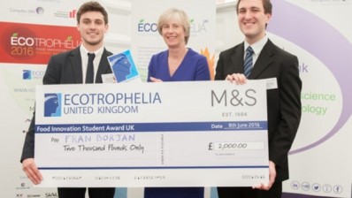 Last year’s winners Ryan Clifford and Dominic Urban receive their prize from Marks & Spencer’s Sue Bell