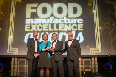 Dalehead wins an Oscar: the firm’s Mike Bett (centre) and colleague received the trophy from Food Manufacture’s Noli Dinkovski (right) and awards host Matt Dawson (left)