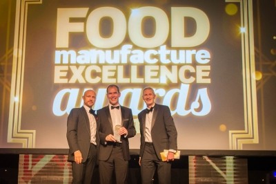 Willowbrook Foods's director John McCann received the trophy from Jon Poole, chief executive of the Institute of Food Science & Technology (right), and awards host Matt Dawson 