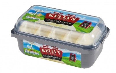 Kelly's of Cornwall has ditched black packaging on its clotted cream ice cream (old packaging left)