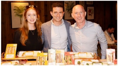 The Around Noon team showcasing the M&S own label range: Eddie Murphy, M&S trading director for Ireland & Northern Ireland (centre) with Around Noon’s NPD manager, Victoria Laverty (left), and sales director, Philip Morgan (right).