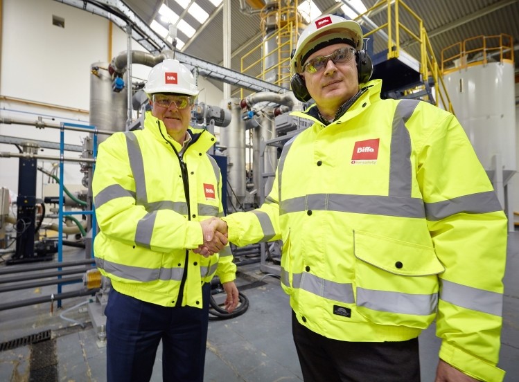 Biffa’s £7M investment in its Redcar recycling facility will create 20 jobs. Ceo Ian Wakelin (left) with Biffa Polymers’ general manager Owen Franklin 