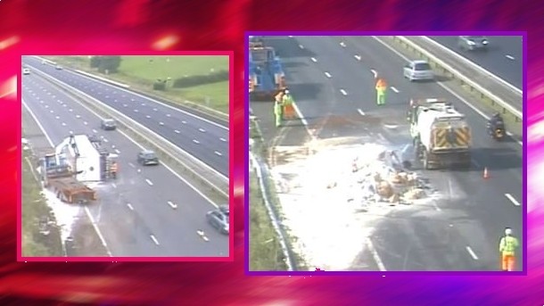 A crash on the M5 spilt 24t of flour on the road, creating chaos for motorists 