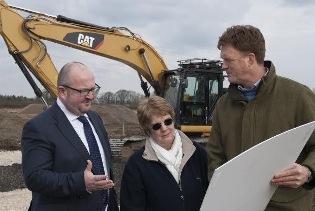 Linda Cowling, Charles Vyvyan (R) are pictured on site with Julian Rudd of the North Yorkshire and East Riding Enterprise Partnership